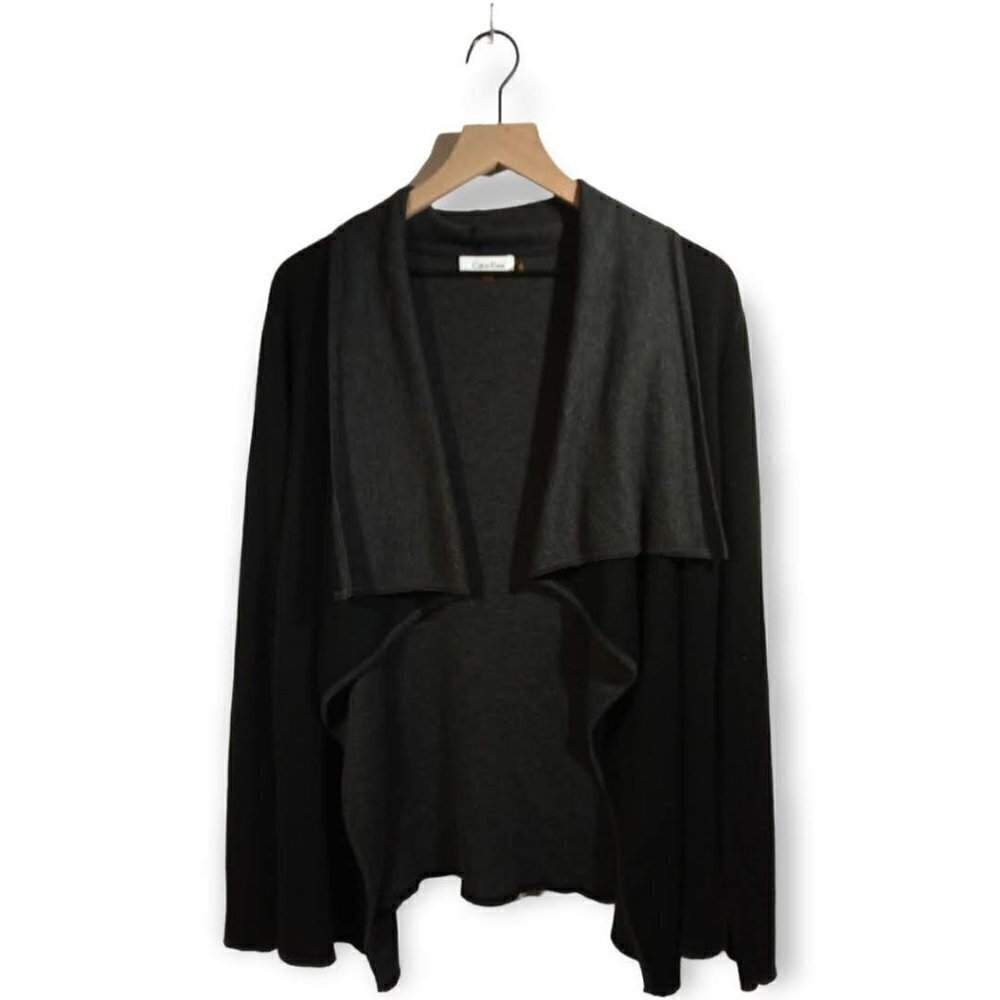 𝅺calvin Klein Two Toned Open Front Long Sleeve Cardigan Size S